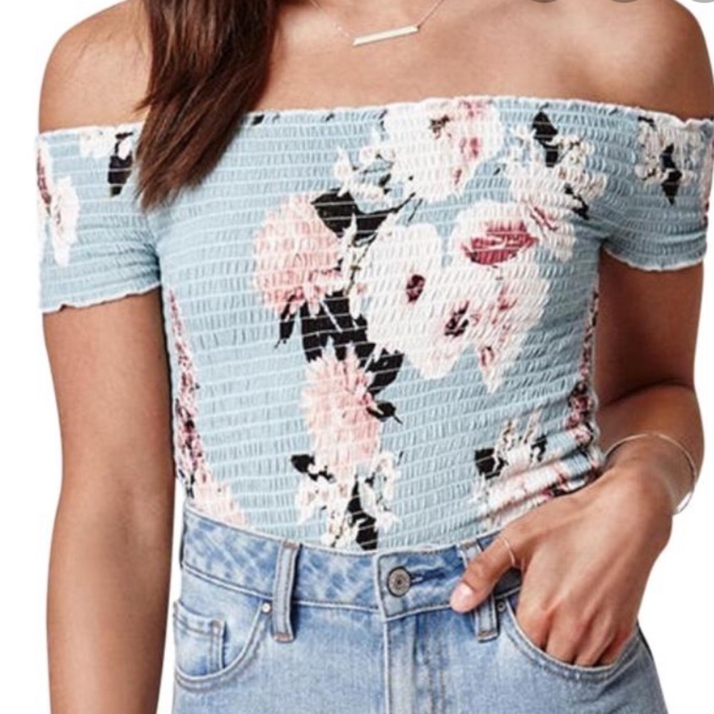 Floral Smocked Off Shoulder Crop